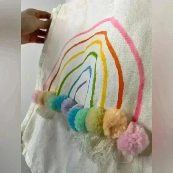 Handmade Rainbow Illustration Canvas Shoulder Bag Oversized  Tote Boho Travel - Picture 4 of 11